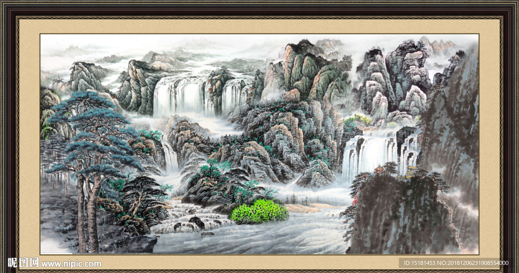 瀑布 山水画 巨幅山水画 山水