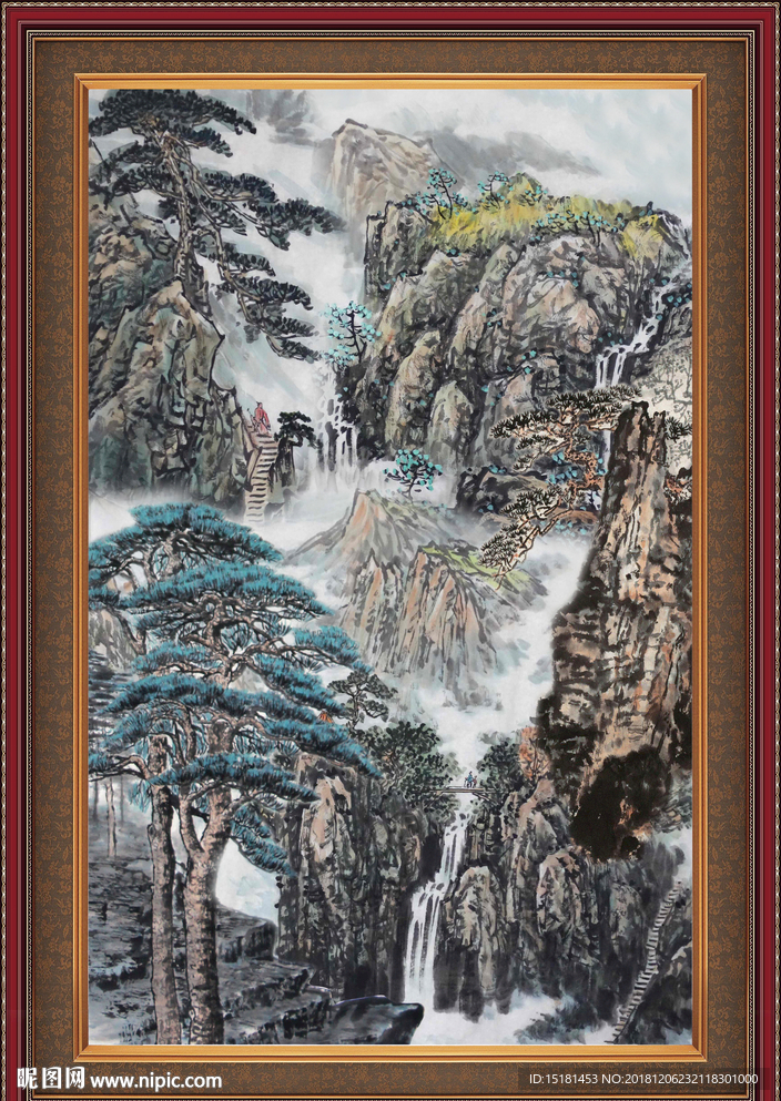 瀑布 山水画 巨幅山水画