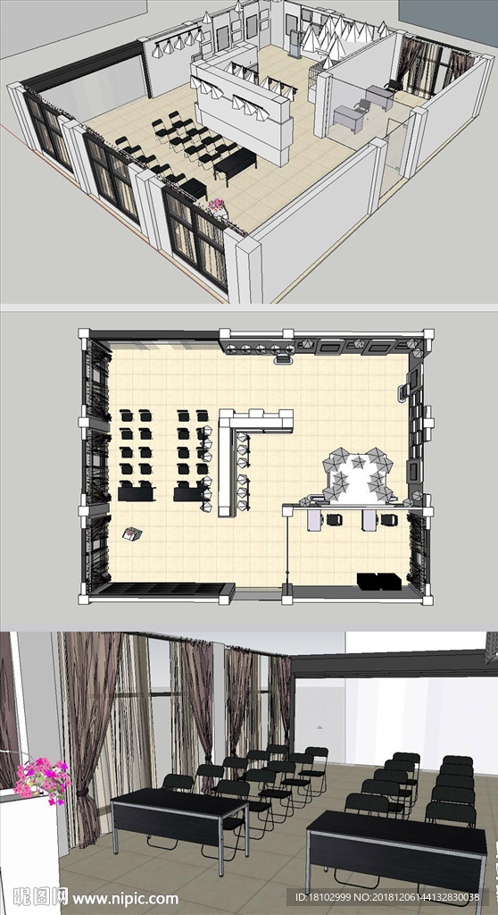 办公展厅草图大师SU模型