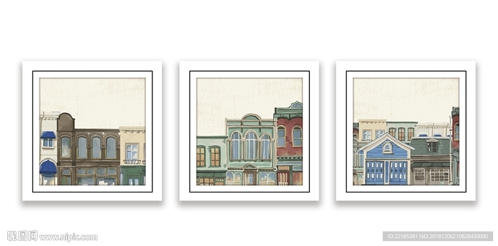 手绘淡彩建筑创意装饰画
