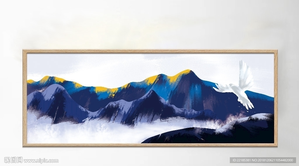手绘油画山峰山脉飞鸟装饰画