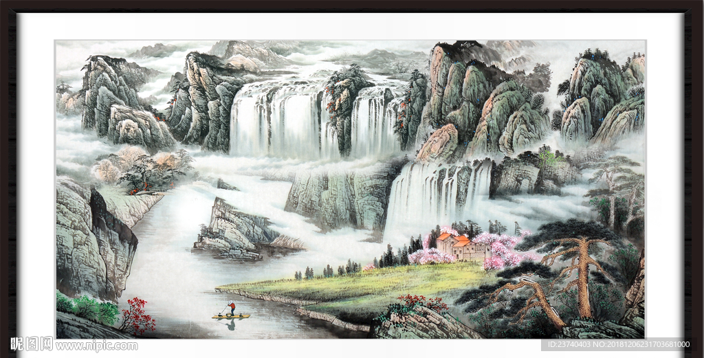 财源广进 瀑布 山水风景画
