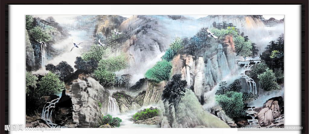 财源广进 瀑布 山水风景画