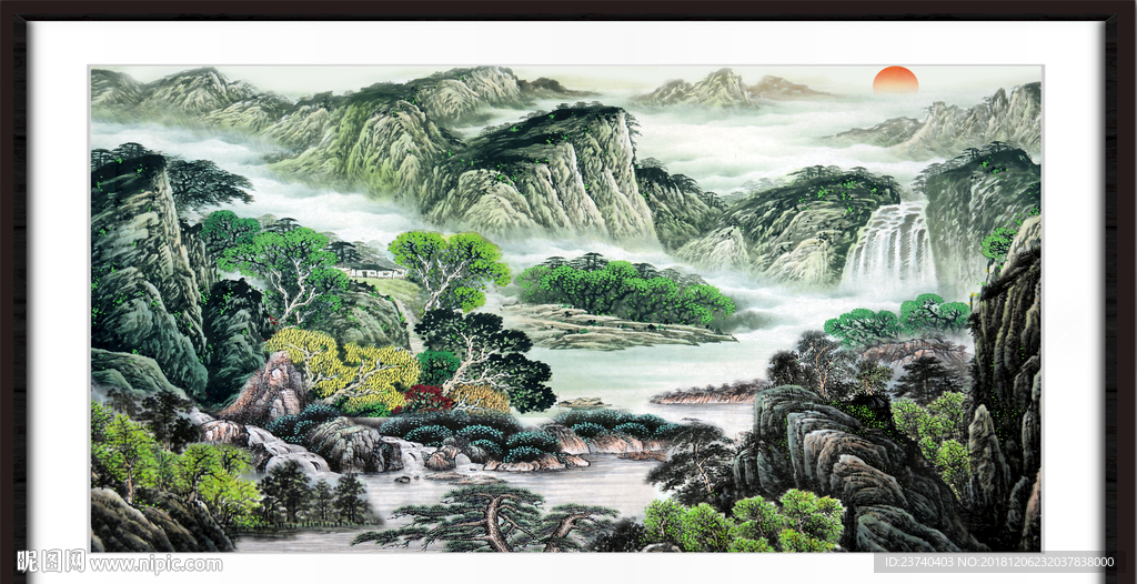 财源广进 瀑布 山水风景画