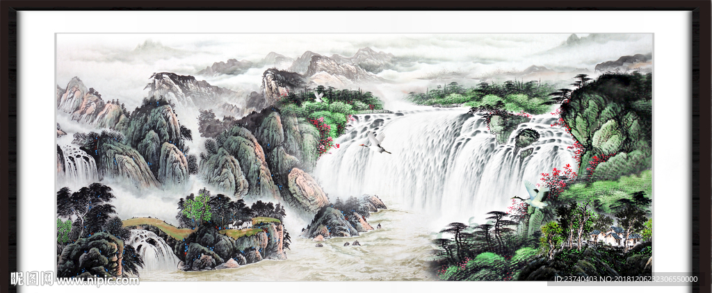 财源广进 瀑布 山水风景画