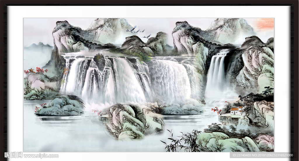 财源广进 瀑布 山水风景画