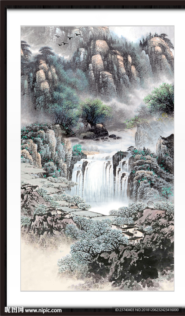 财源广进 瀑布 山水风景画