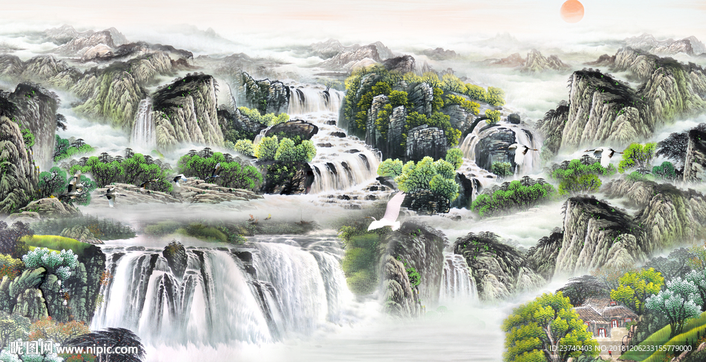 电视背景墙 国画山水