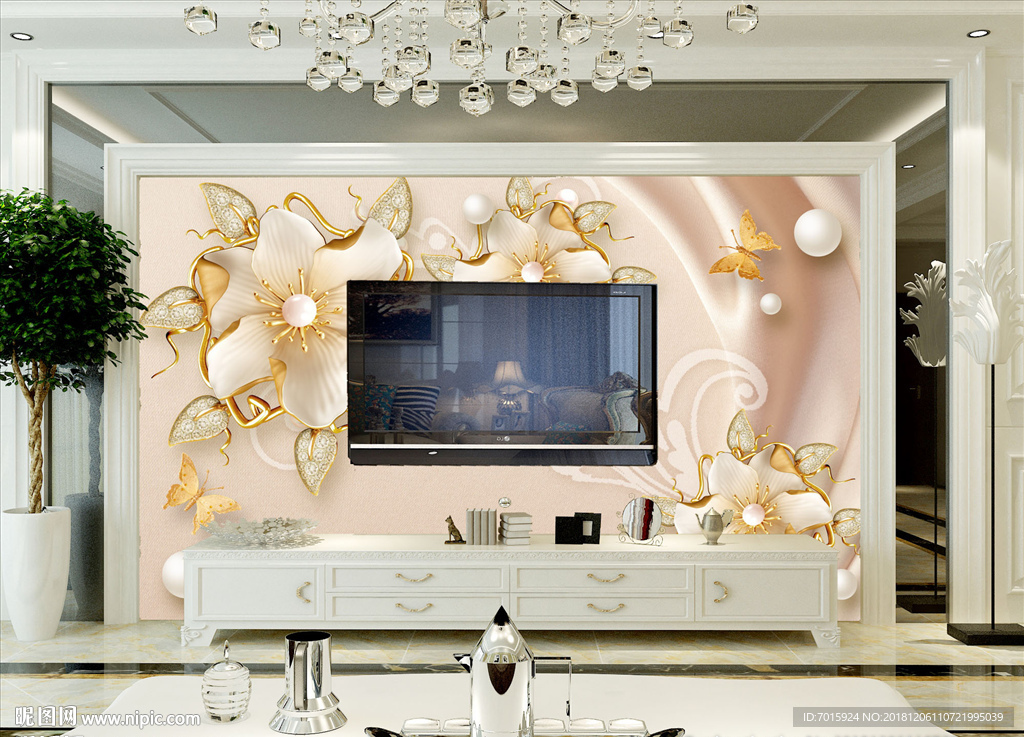 3D软包 珍珠 电视背景墙