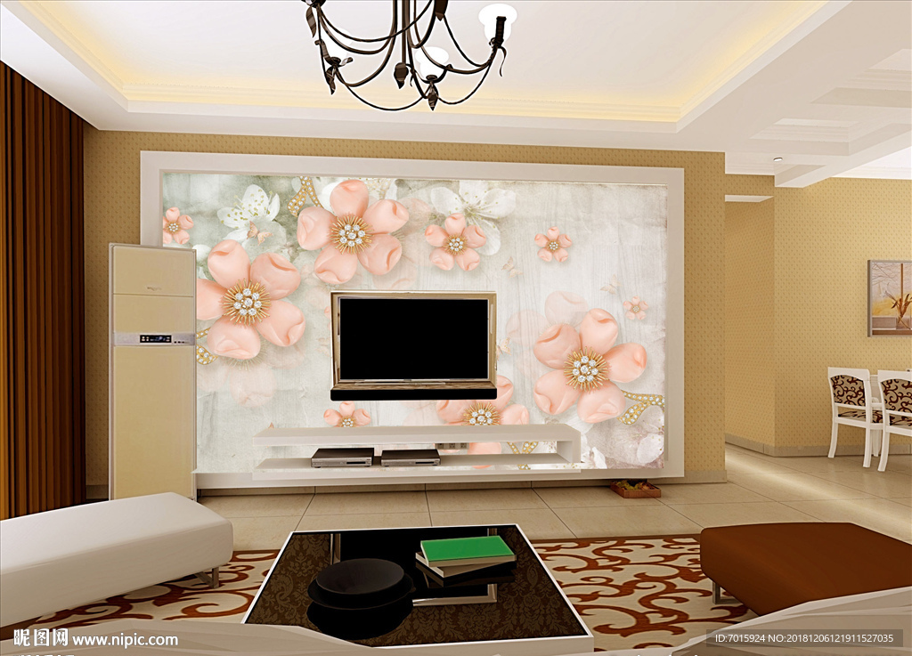 3D背景墙 珠宝 花卉 3D墙