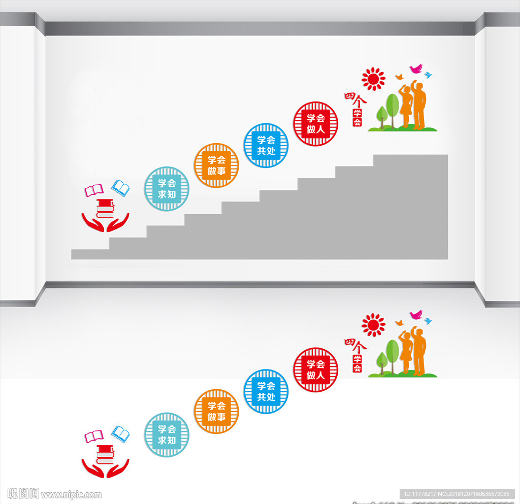 四个学会校园文化墙楼梯墙