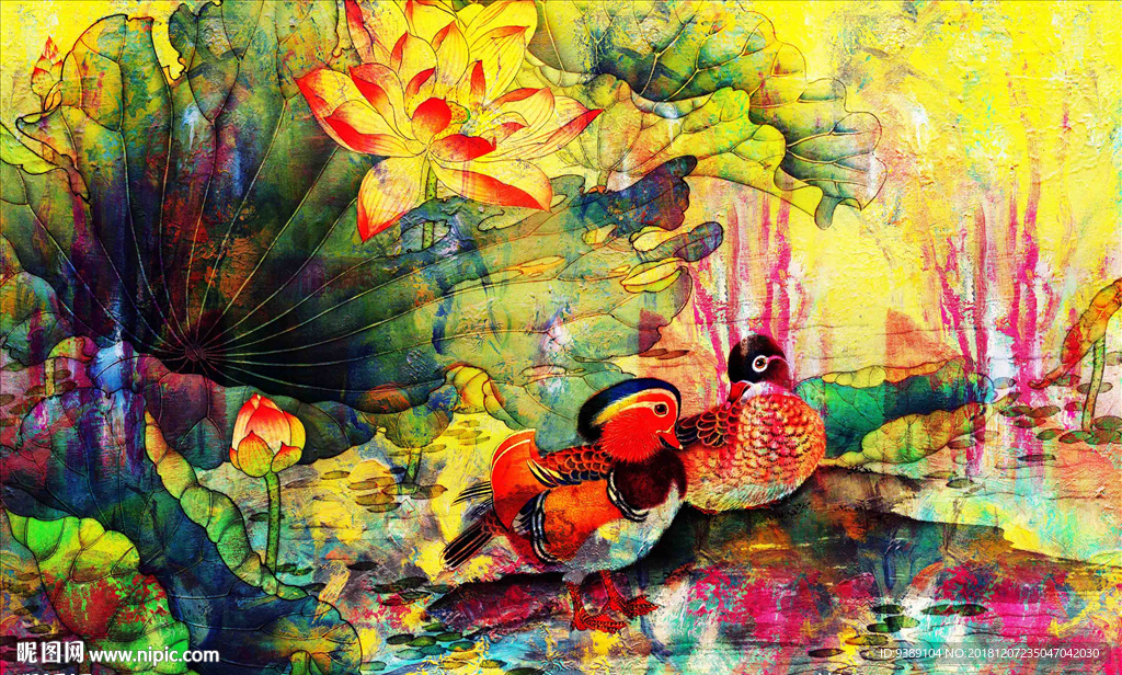 荷花油画