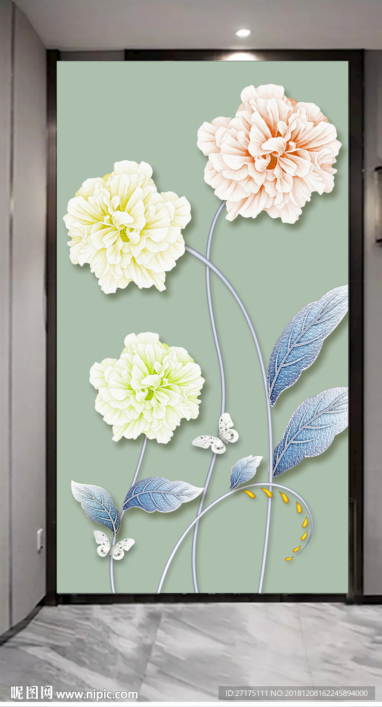 新中式富贵花卉玄关装饰画