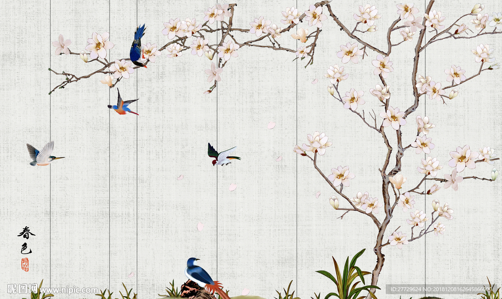 玉兰花背景墙