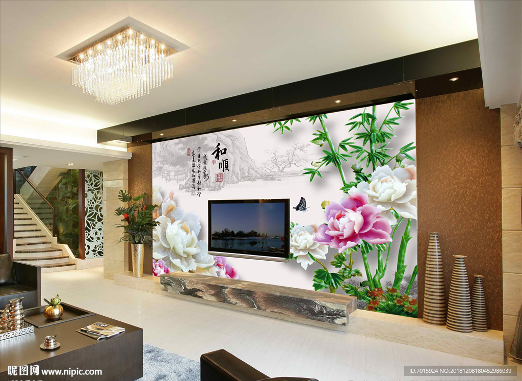 电视背景墙 花鸟 电视墙 背景