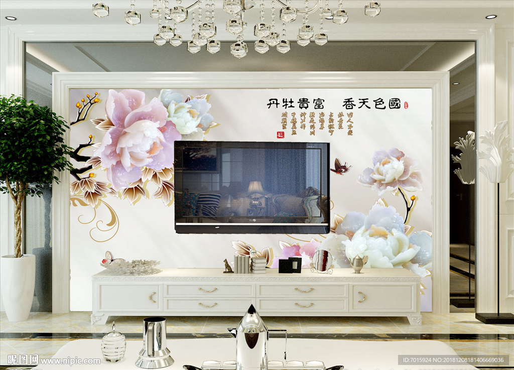 电视背景墙 花鸟 电视墙 背景