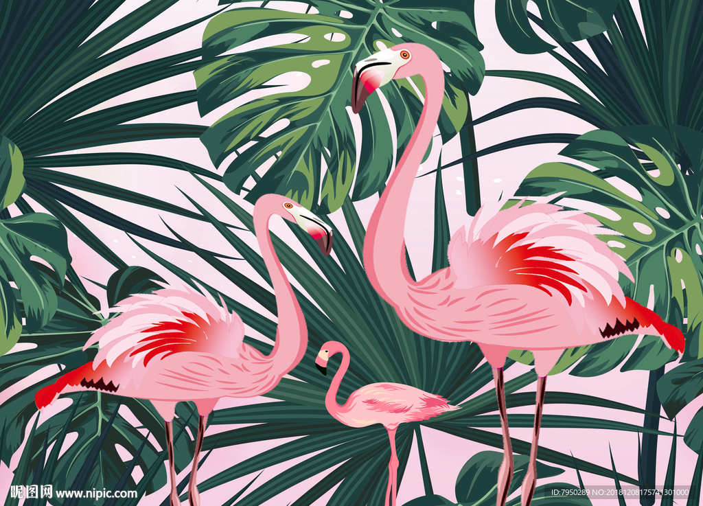 北欧火烈鸟背景墙