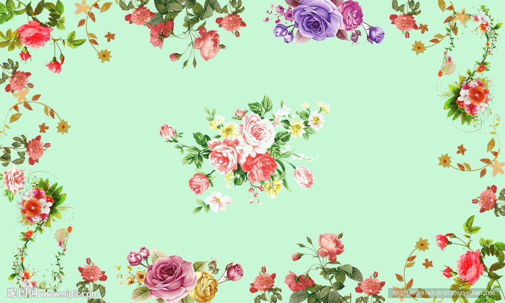 欧美花朵墙纸分层素材