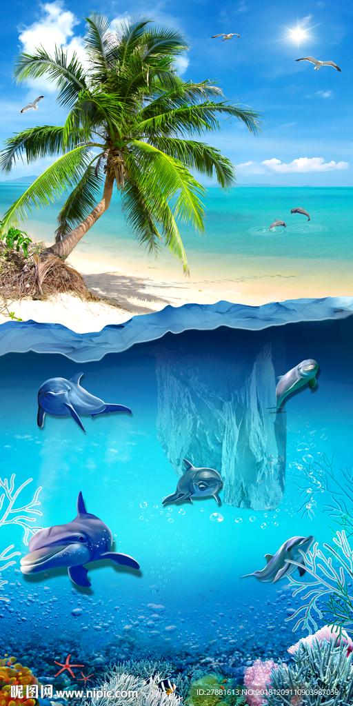 3D海豚  海边图片