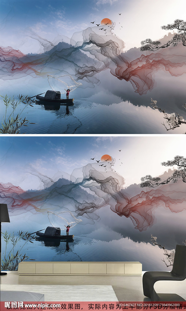 新中式禅意意境抽象水墨山水背景