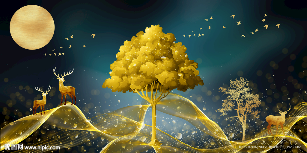 发财树麋鹿晶瓷画