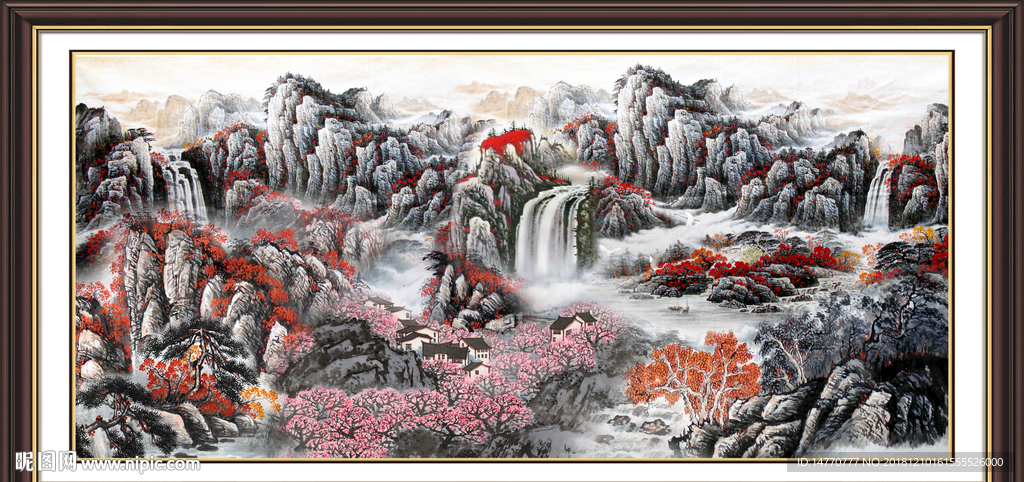风景画 国画 聚宝盆