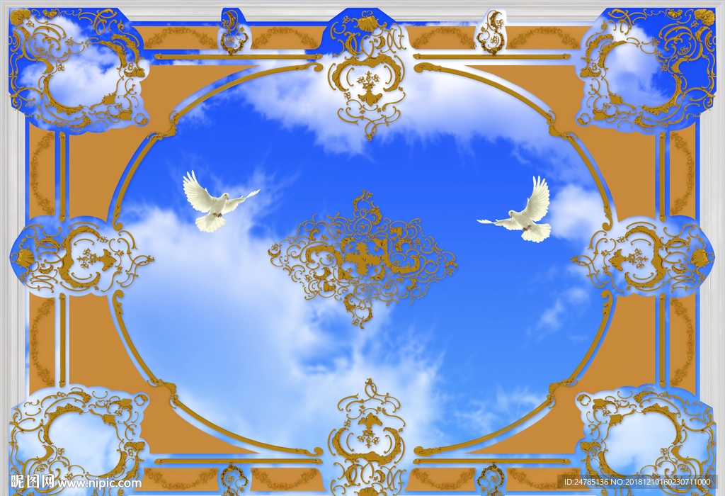 巴洛克风格吊顶天空图