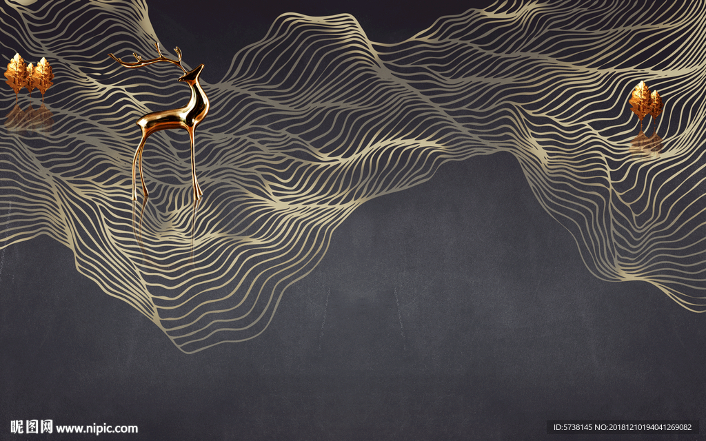 线条金属鹿玄关屏风背景底纹素材