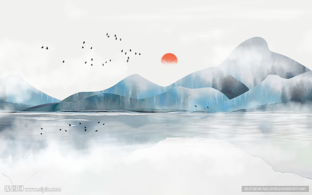 中式线条山水玄关屏风背景底纹素