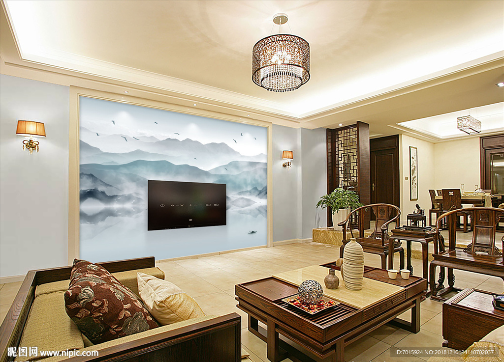 新中式 山水画 高山流水 现代