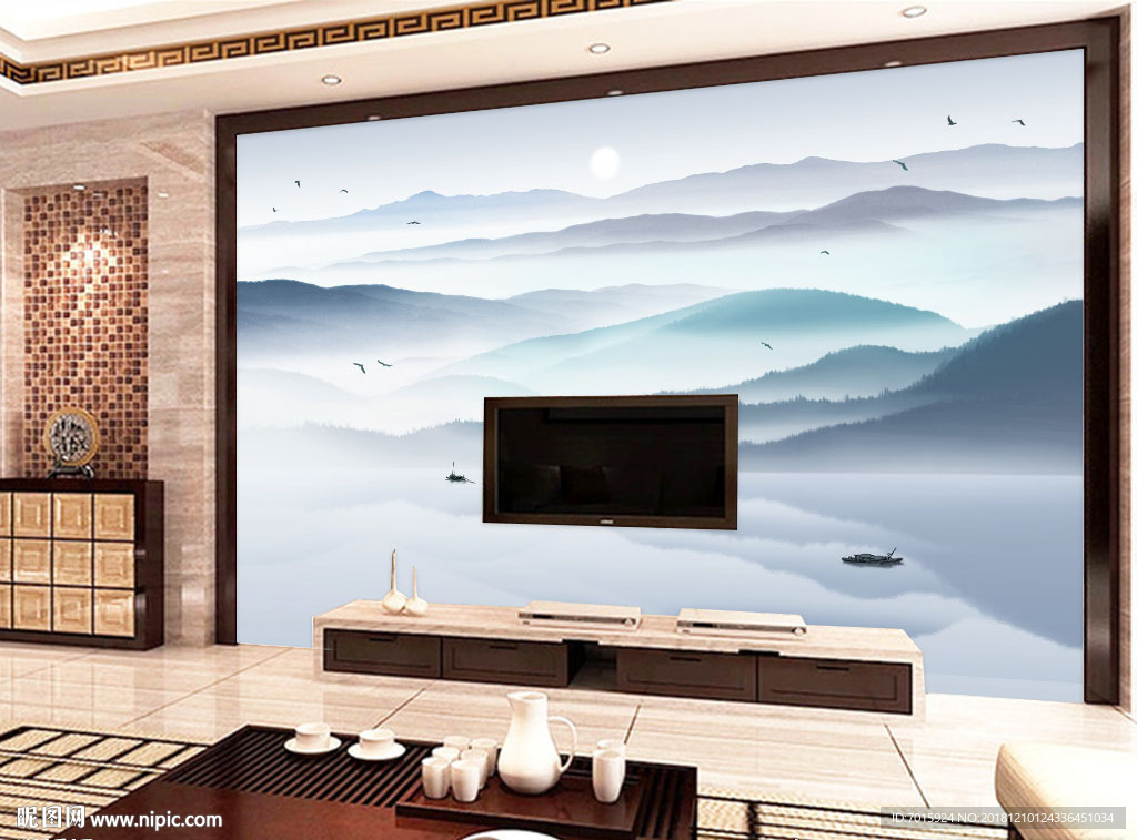 新中式 山水画 高山流水 现代