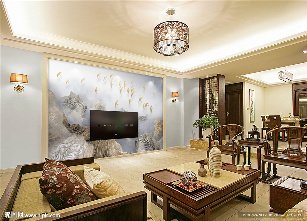 壁画 装饰画 山水 诗意 工笔