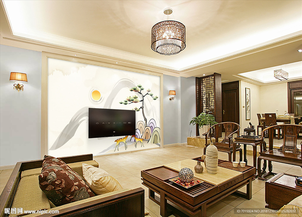 壁画 装饰画 山水 诗意 工笔