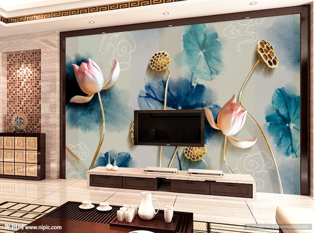 中式背景墙 书房背景画 酒店背