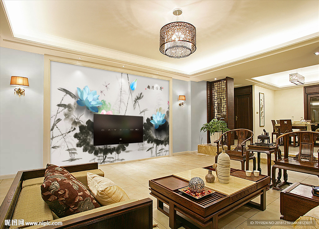 中式电视背景墙 书房背景壁画