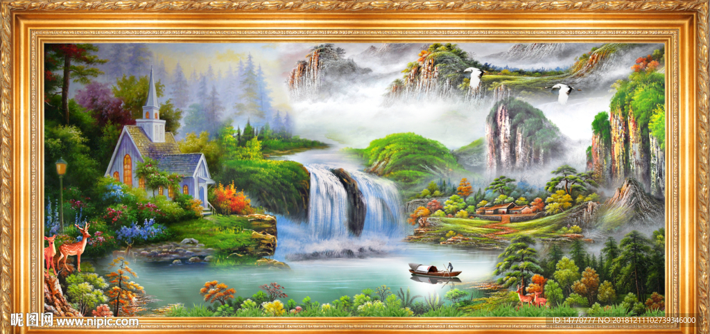 人间仙境 风景画 国画 聚宝盆