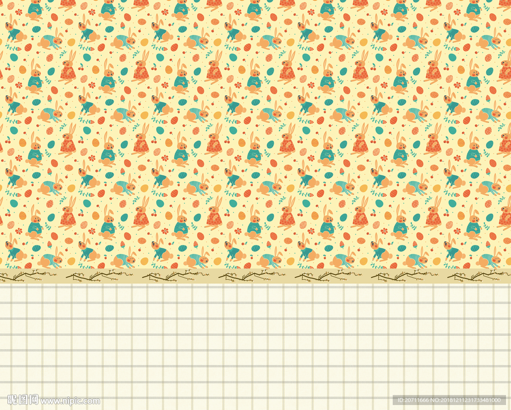 手绘动漫儿童房卡通小兔壁纸壁画