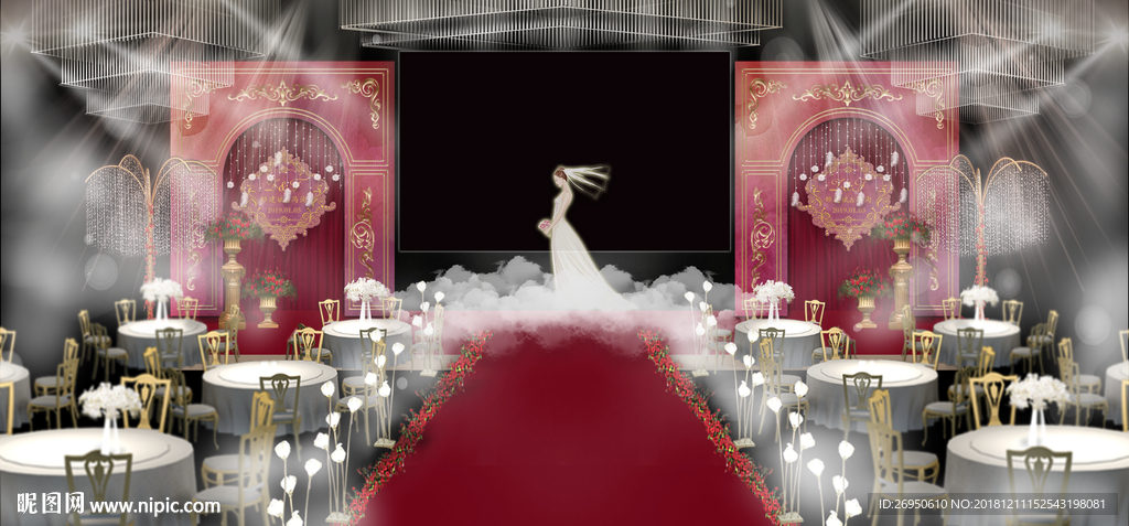 红色婚礼舞台区