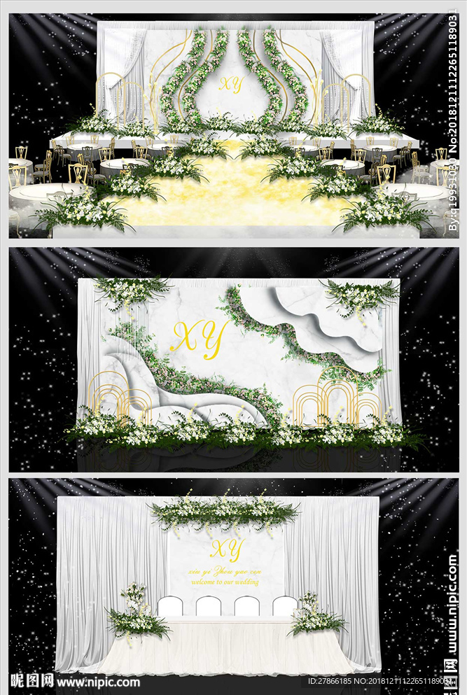 白色小清新大理石主题婚礼效果图