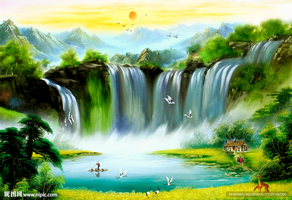 聚宝盆山水油画