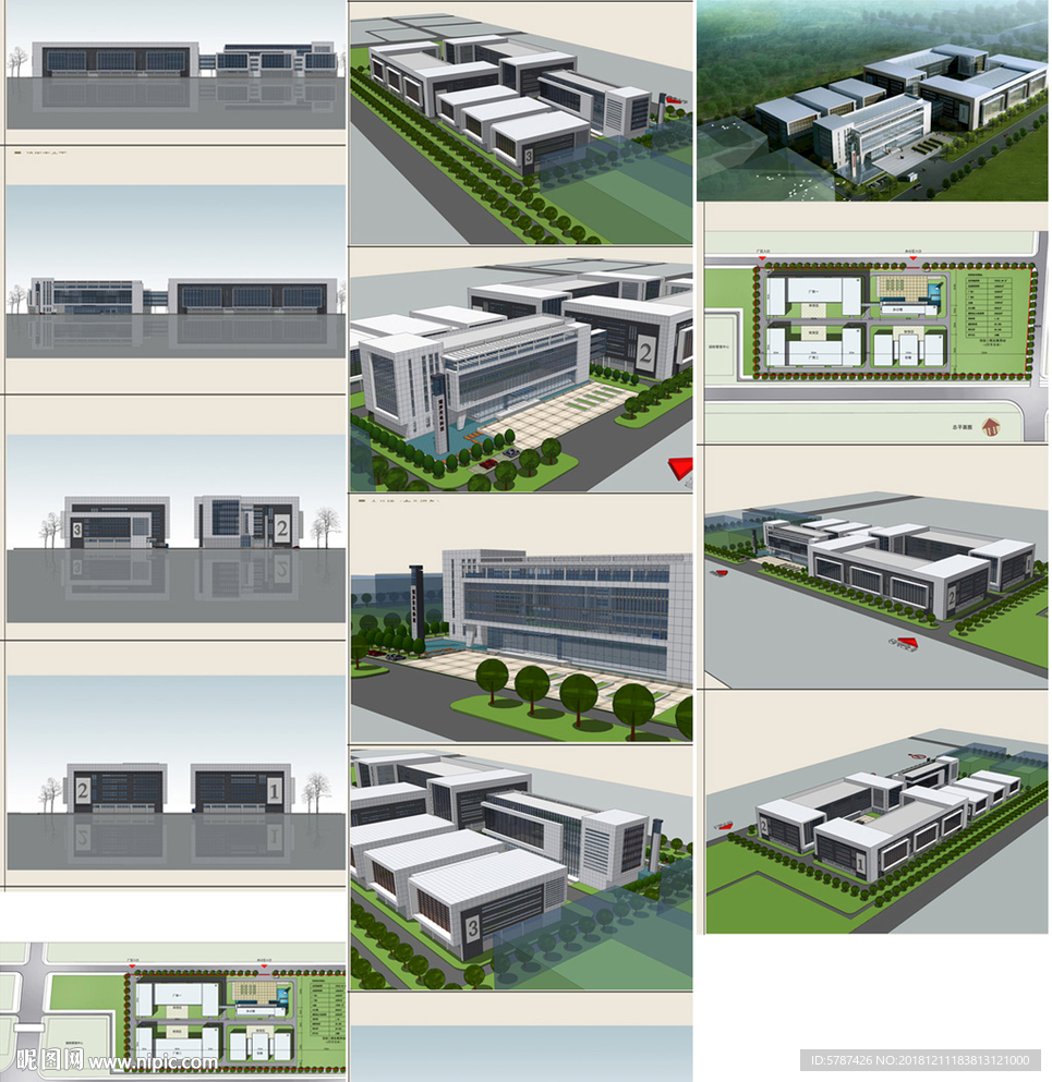 现代厂区建筑模型