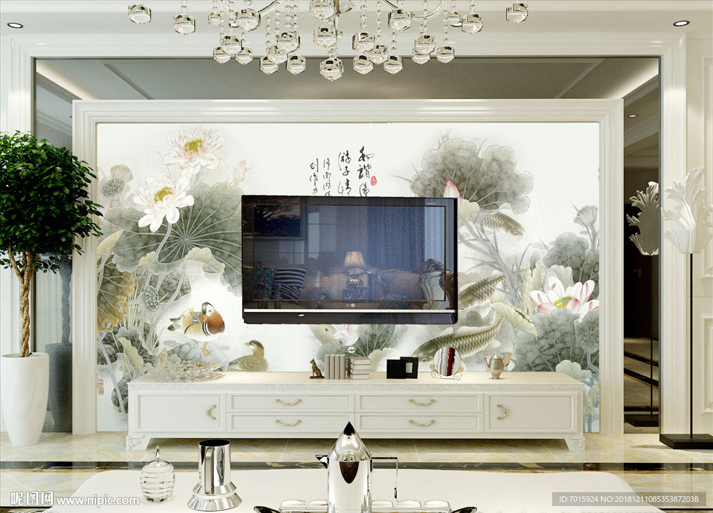 中式背景墙 书房背景画 酒店背