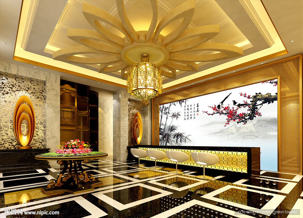 水墨山水画 电视墙 背景墙 壁