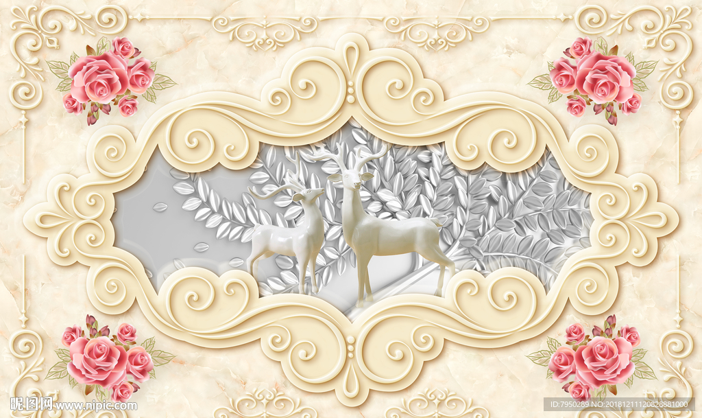 新中式浮雕花朵背景墙