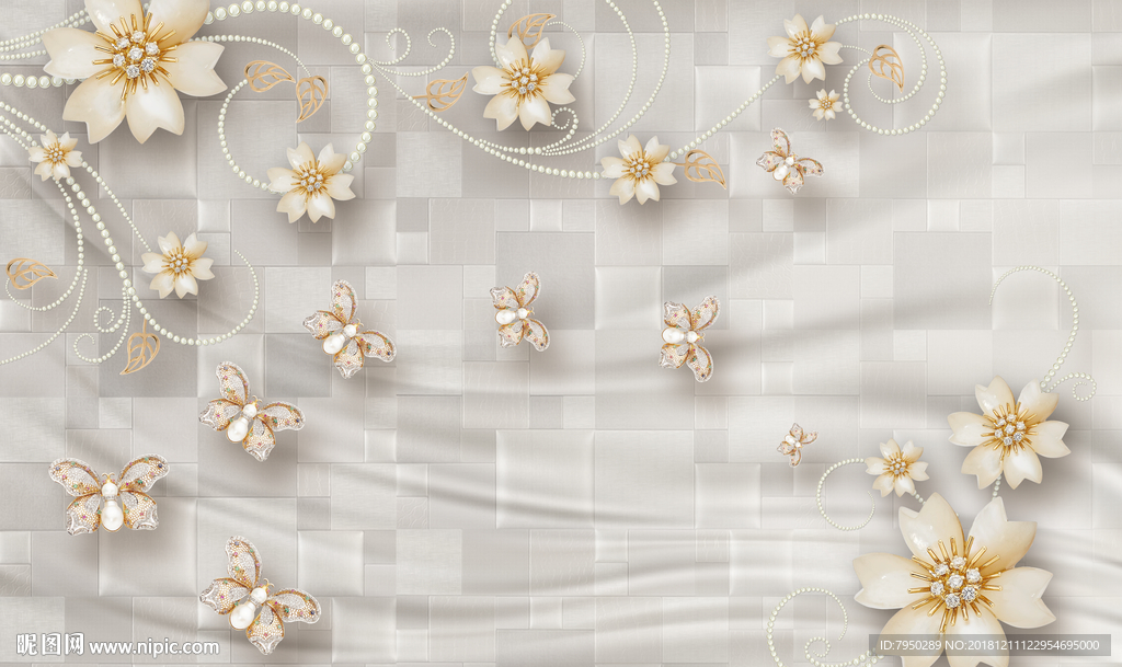 新中式浮雕花朵背景墙