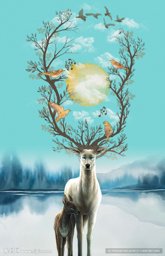 麋鹿背景墙图片