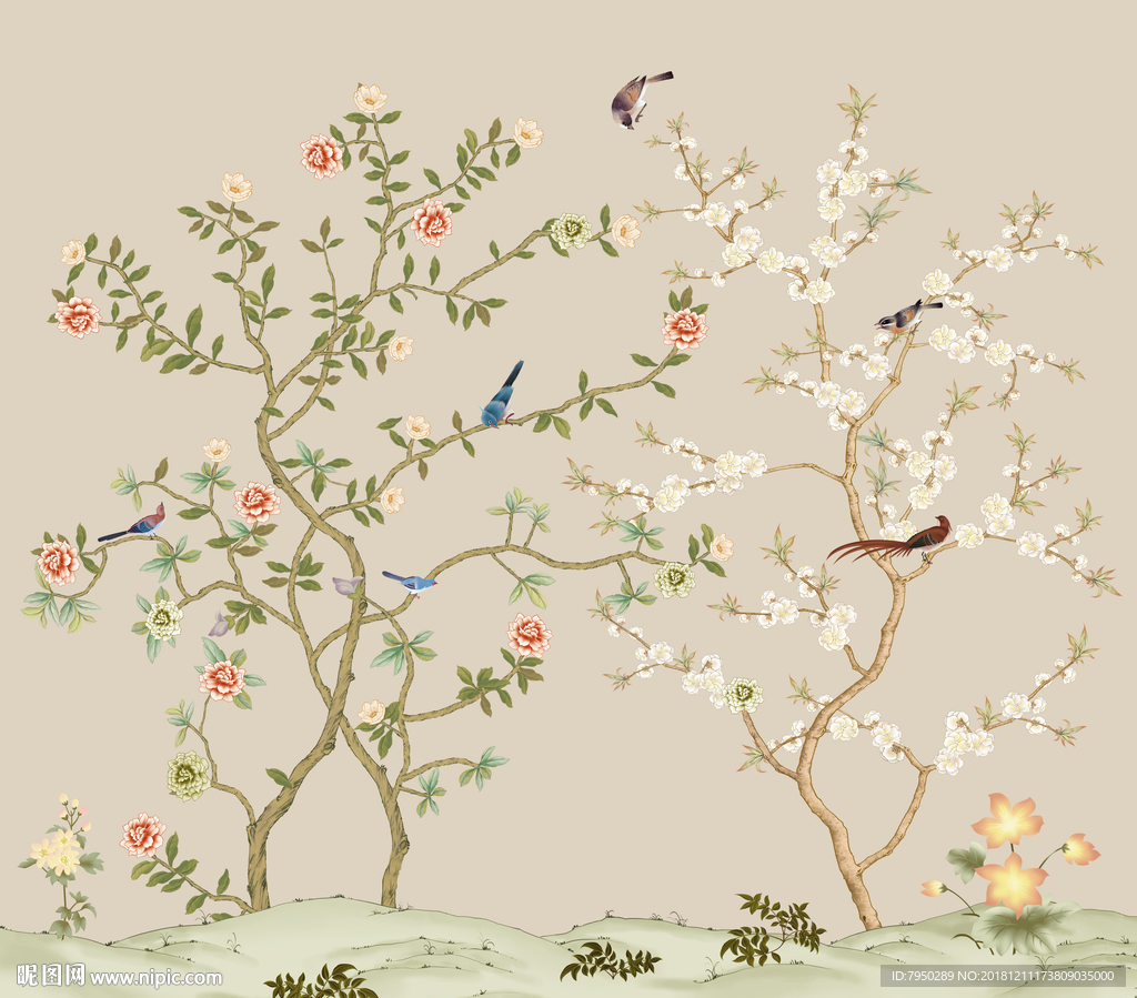 新中式花鸟背景墙