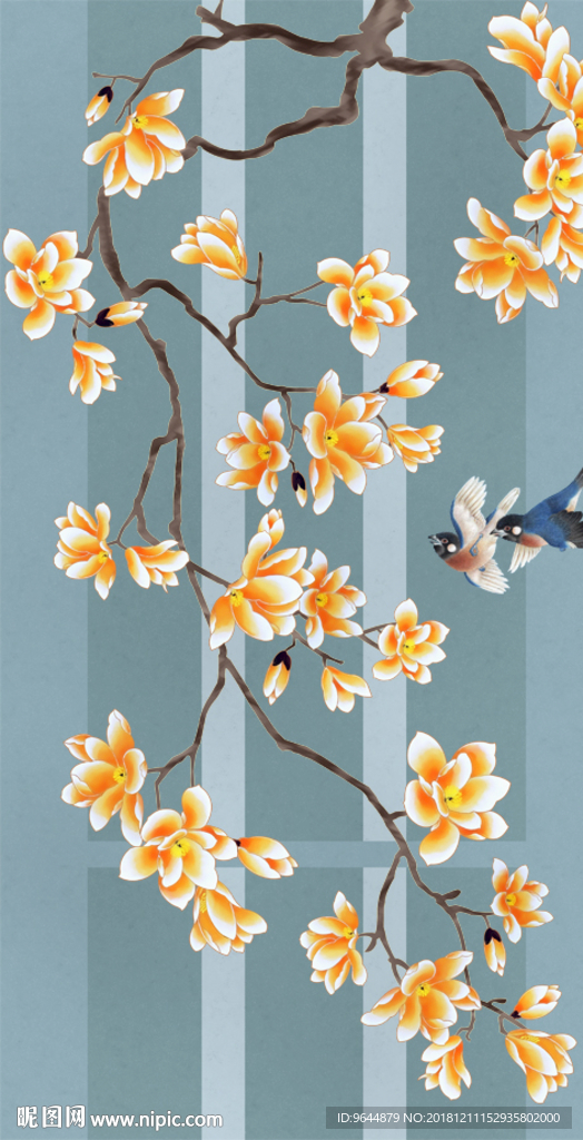 新中式花鸟玄关图