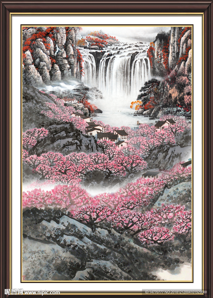 客厅山水画 流水生财 高山流水