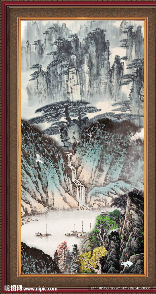 山水画 旭日东升 竖版山水画